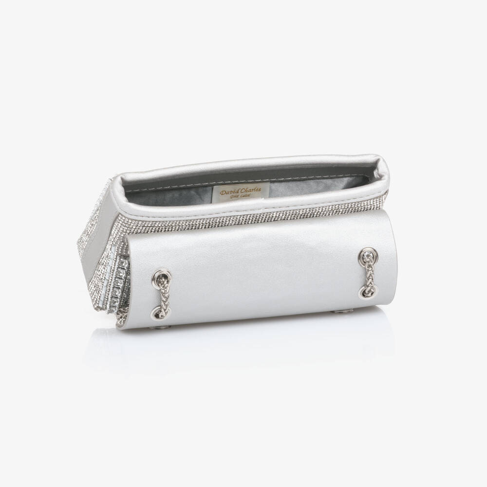 David Charles-Girls Silver Diamanté Embellished Bag (20cm) | Childrensalon Outlet