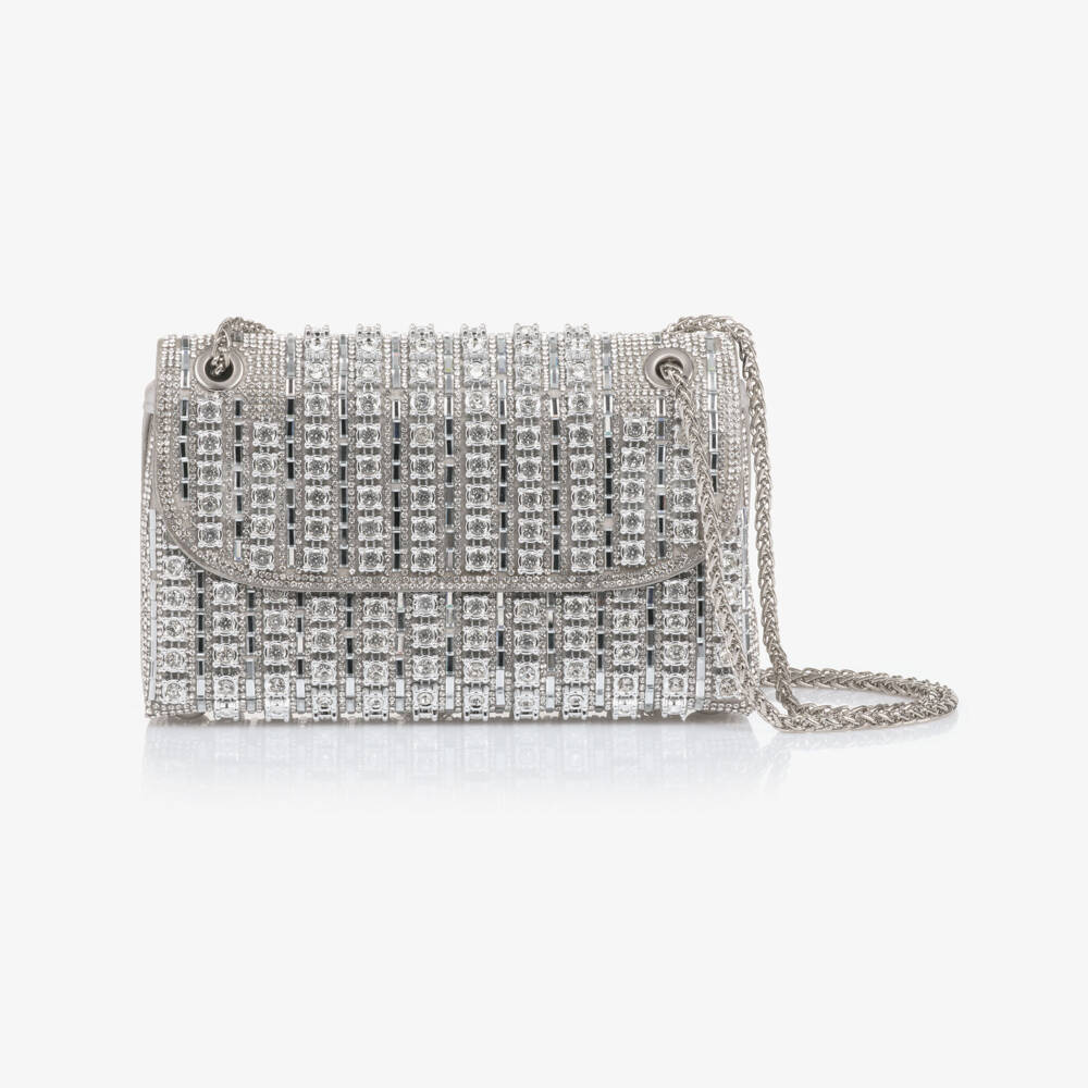 David Charles-Girls Silver Diamanté Embellished Bag (20cm) | Childrensalon Outlet