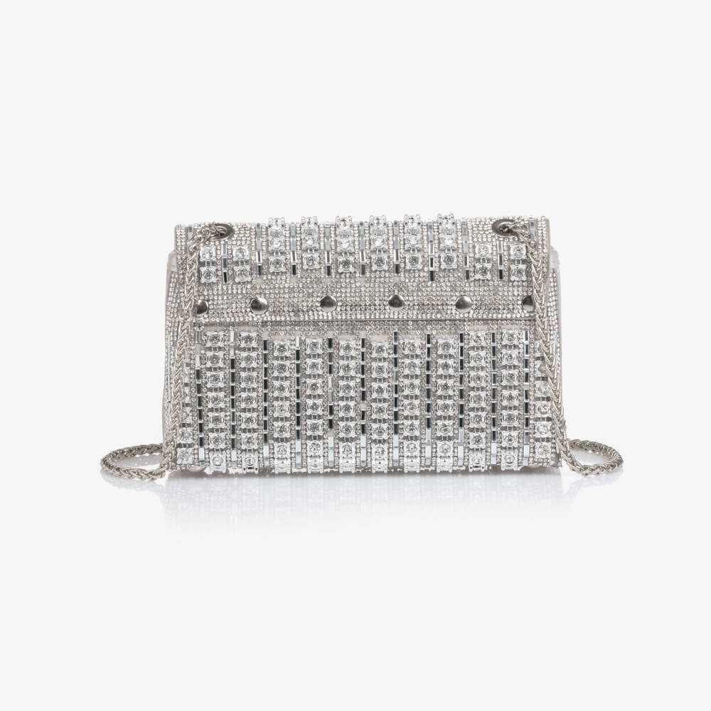 David Charles-Girls Silver Diamanté Embellished Bag (20cm) | Childrensalon Outlet