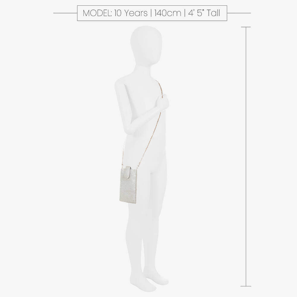 David Charles-Girls Silver Diamantés Phone Bag (18cm) | Childrensalon Outlet