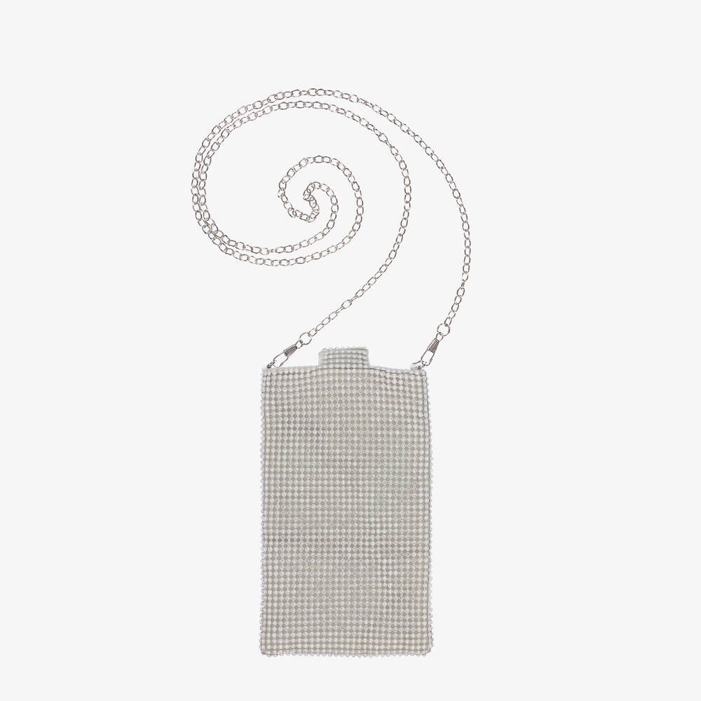 David Charles-Girls Silver Diamantés Phone Bag (18cm) | Childrensalon Outlet