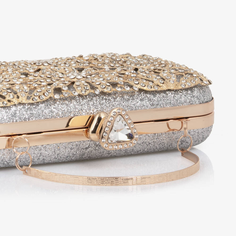 David Charles-Girls Silver Glitter & Gold Flower Bag | Childrensalon Outlet