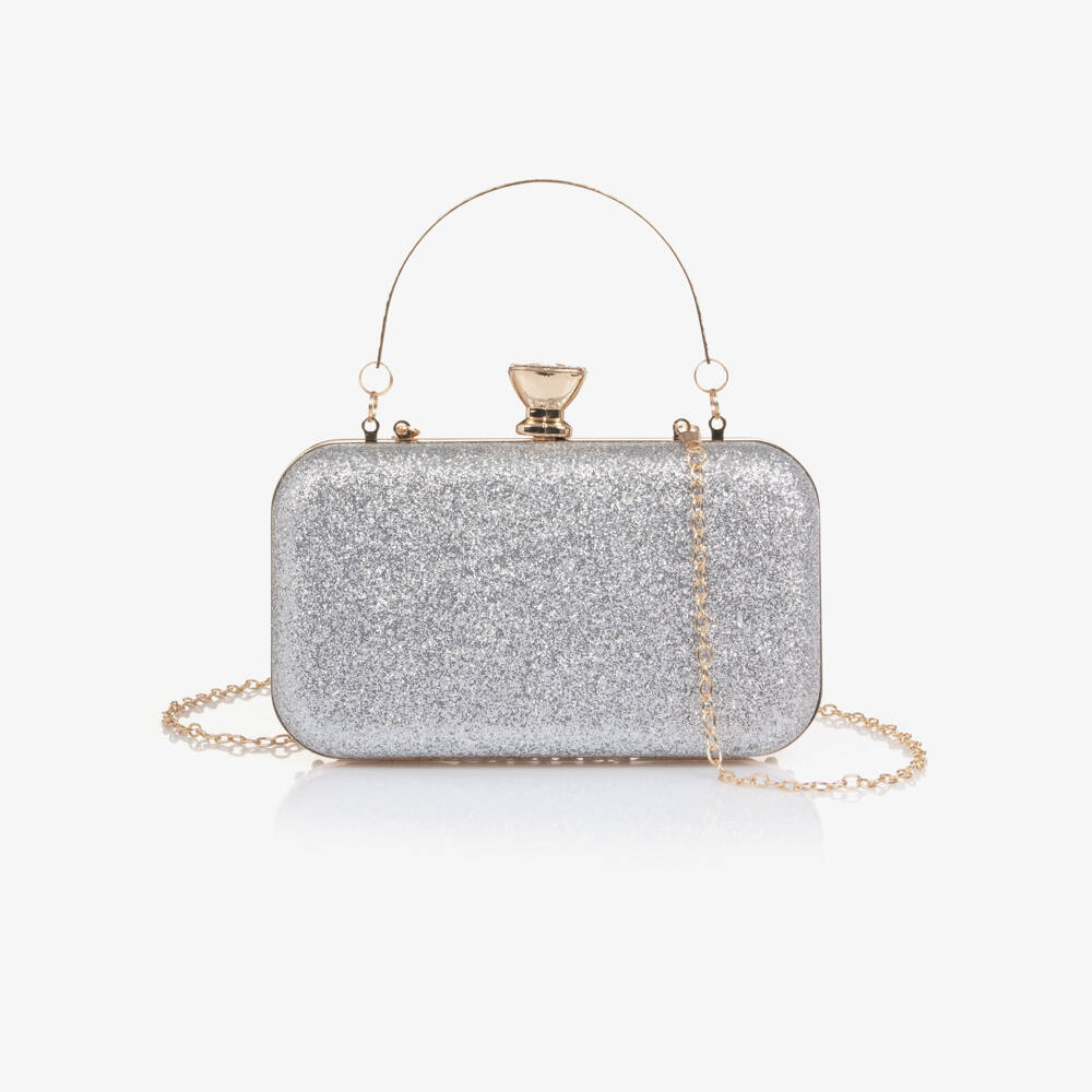 David Charles-Girls Silver Glitter & Gold Flower Bag | Childrensalon Outlet