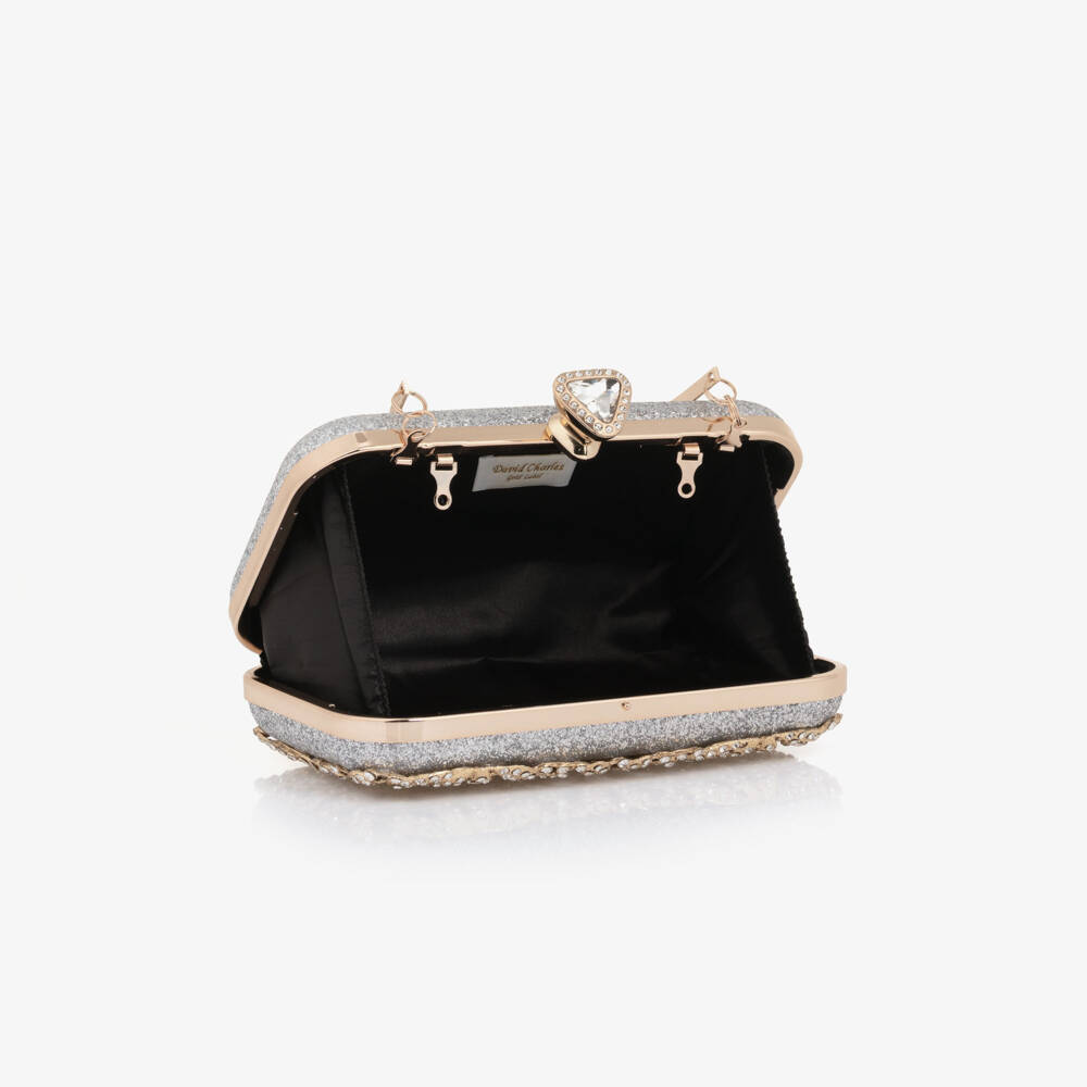 David Charles-Girls Silver Glitter & Gold Flower Bag | Childrensalon Outlet