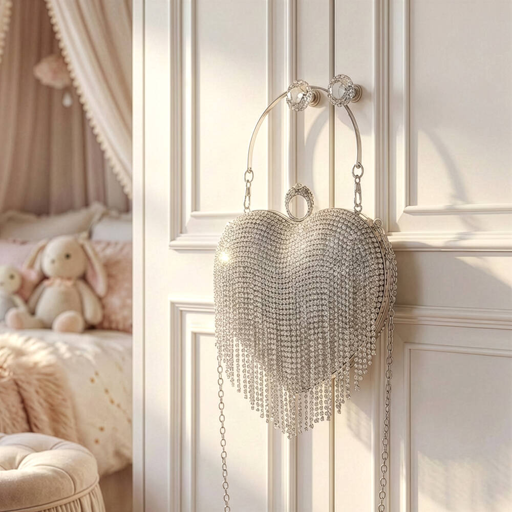 David Charles-Girls Silver Rhinestone Tassel Heart Bag | Childrensalon Outlet