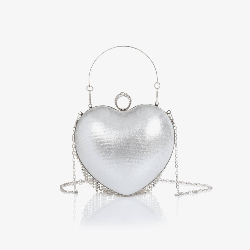 David Charles-Girls Silver Rhinestone Tassel Heart Bag | Childrensalon Outlet