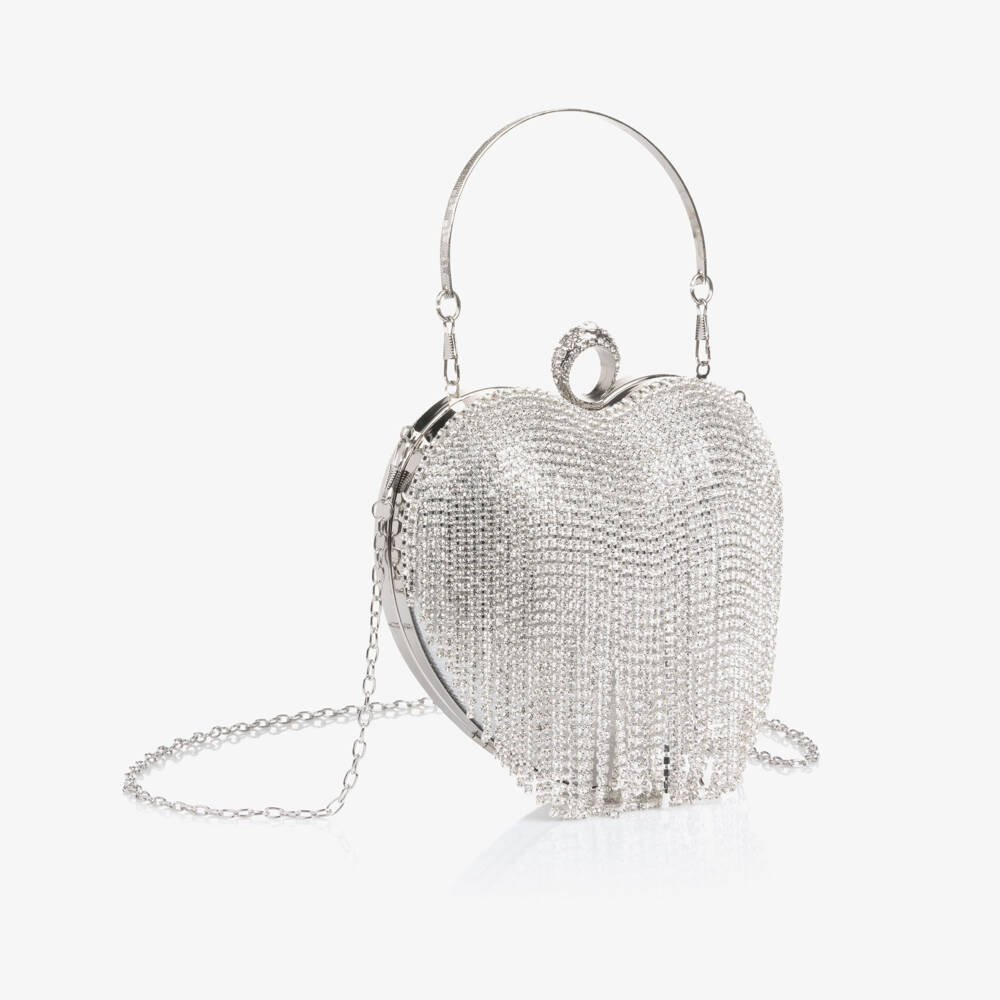 David Charles-Girls Silver Rhinestone Tassel Heart Bag | Childrensalon Outlet