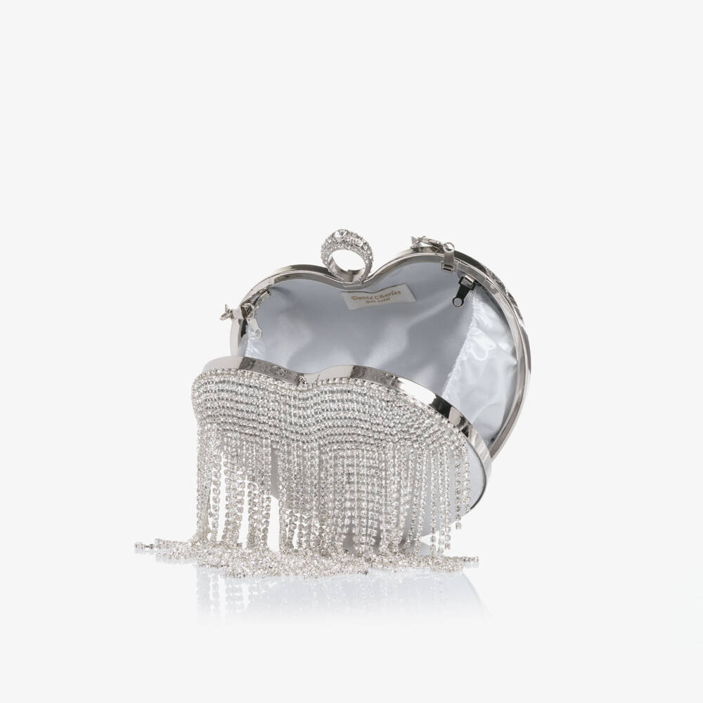 David Charles-Girls Silver Rhinestone Tassel Heart Bag | Childrensalon Outlet
