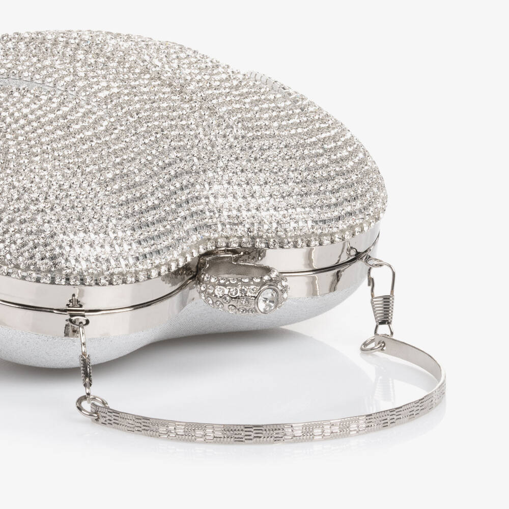 David Charles-Girls Silver Rhinestone Tassel Heart Bag | Childrensalon Outlet