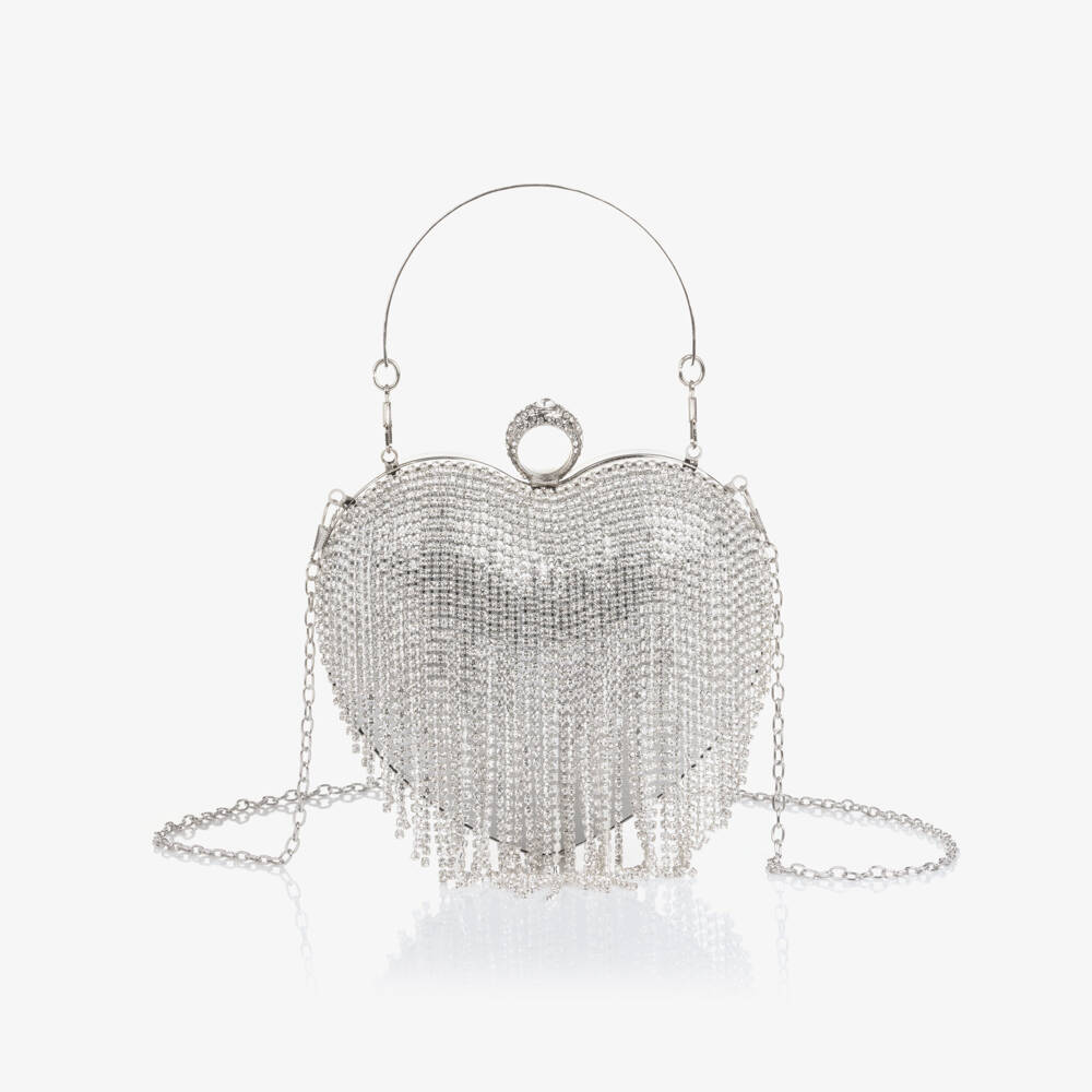 David Charles-Girls Silver Rhinestone Tassel Heart Bag | Childrensalon Outlet