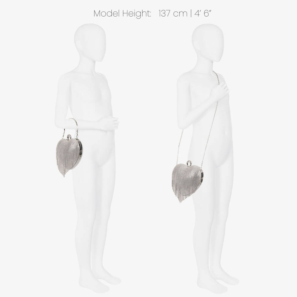 David Charles-Girls Silver Rhinestone Tassel Heart Bag | Childrensalon Outlet