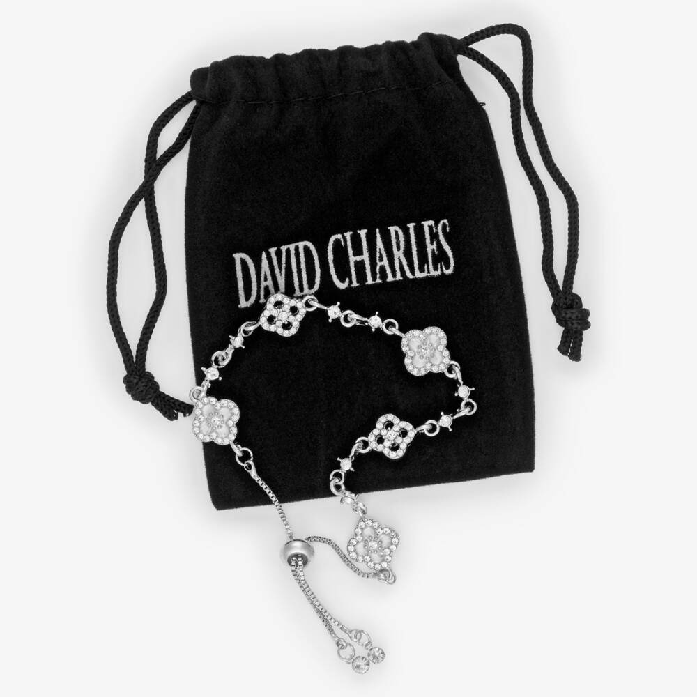 David Charles-Girls Silver Tone & Diamanté Clover Bracelet | Childrensalon Outlet