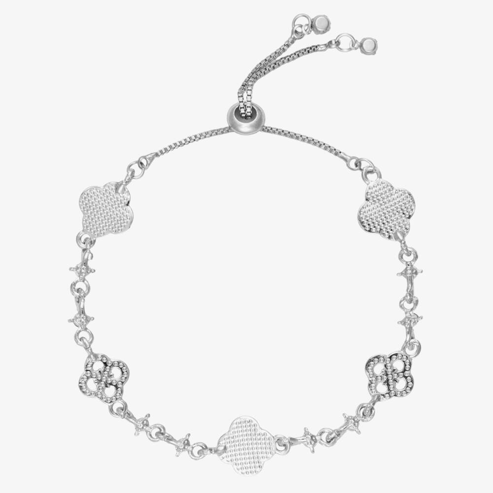 David Charles-Girls Silver Tone & Diamanté Clover Bracelet | Childrensalon Outlet