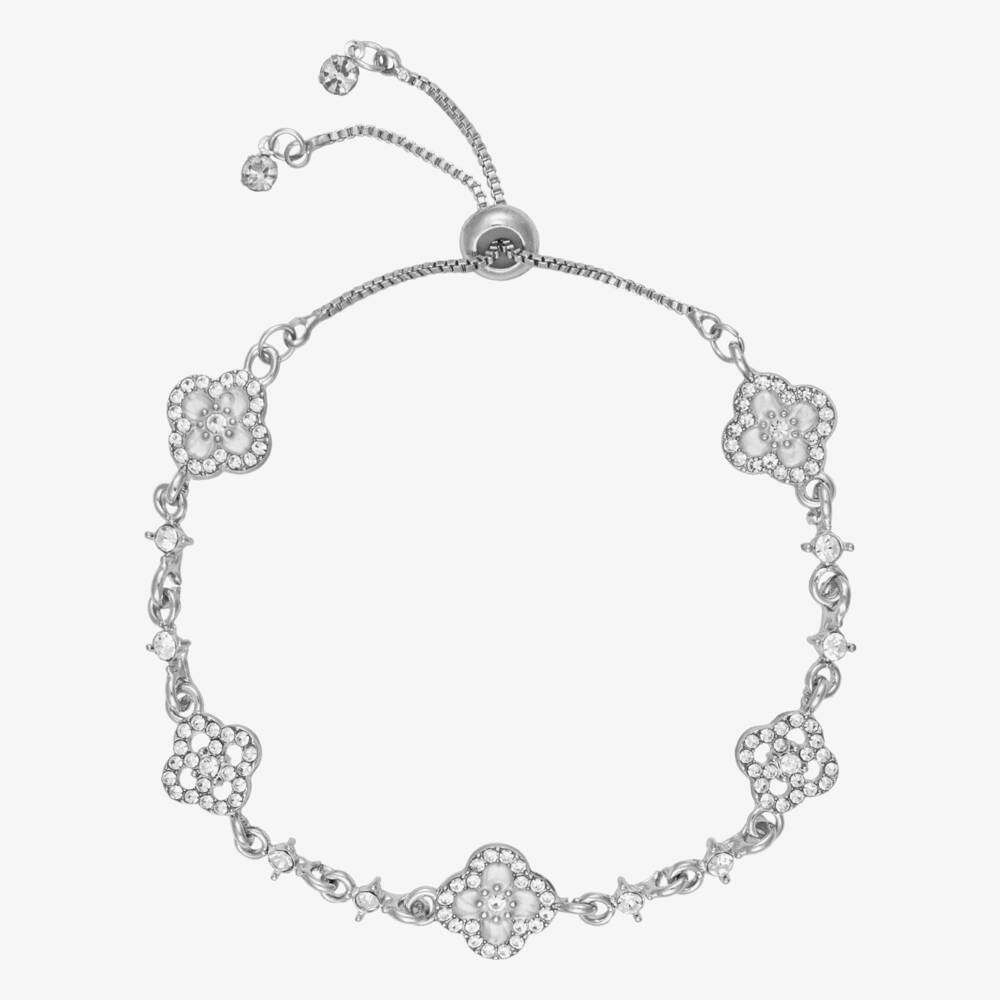 David Charles-Girls Silver Tone & Diamanté Clover Bracelet | Childrensalon Outlet
