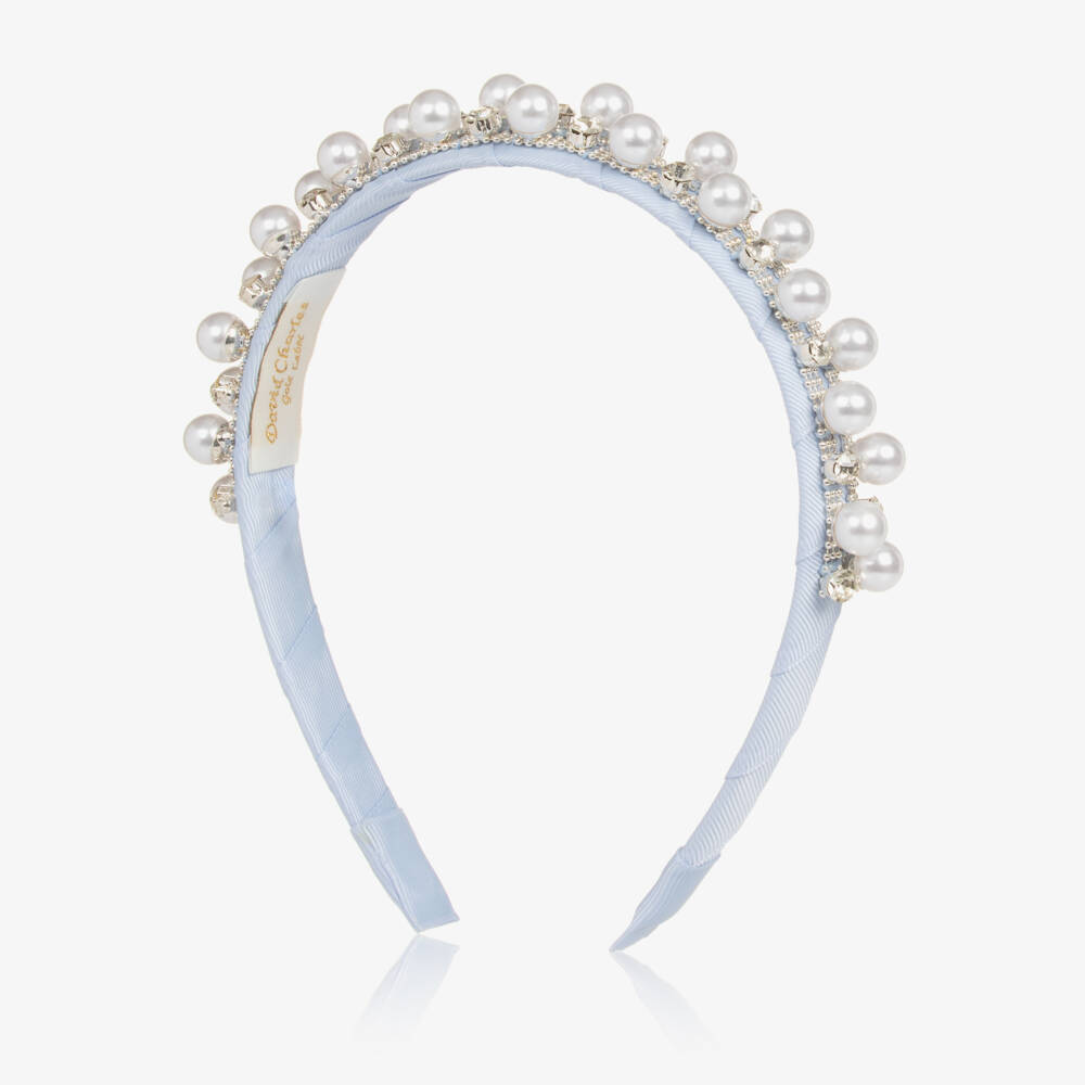David Charles-طوق شعر للبنات مرصع بالجواهر الزرقاء واللؤلؤ اللامع | Childrensalon Outlet