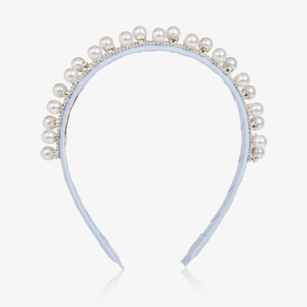 David Charles-طوق شعر للبنات مرصع بالجواهر الزرقاء واللؤلؤ اللامع | Childrensalon Outlet