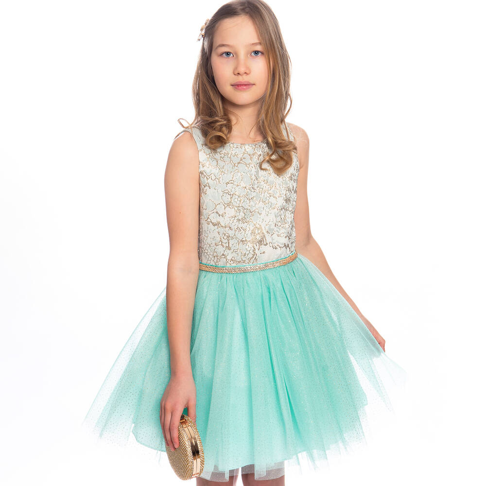 David Charles-Girls Turquoise Blue Bow Back Dress | Childrensalon Outlet