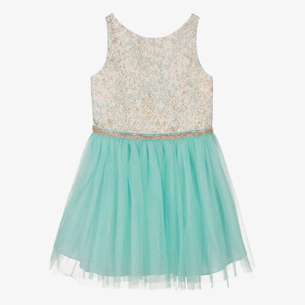 David Charles - Girls Turquoise Blue Bow Back Dress | Childrensalon