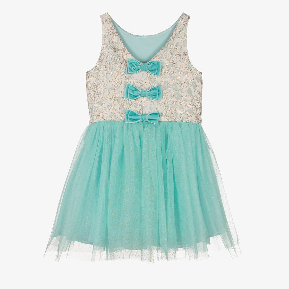 David Charles-Girls Turquoise Blue Bow Back Dress | Childrensalon Outlet
