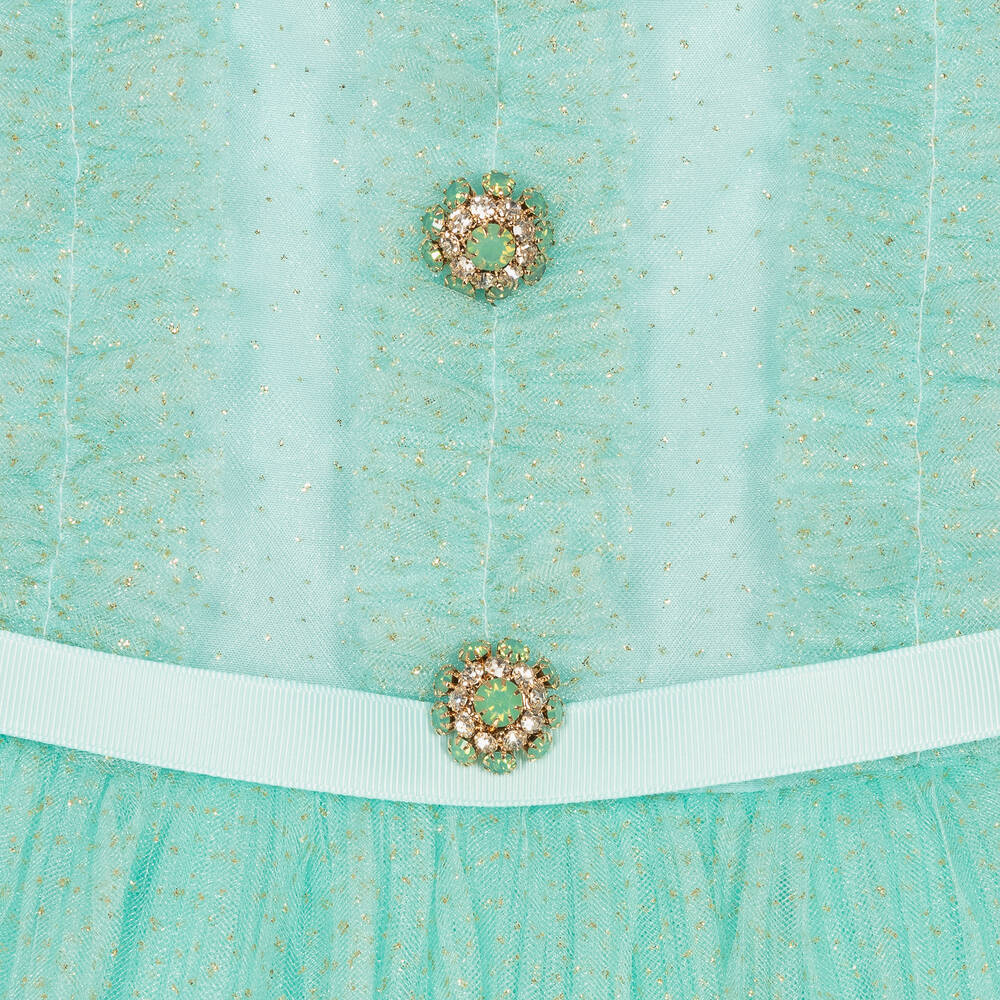 David Charles-Girls Turquoise Blue Tulle Dress | Childrensalon Outlet