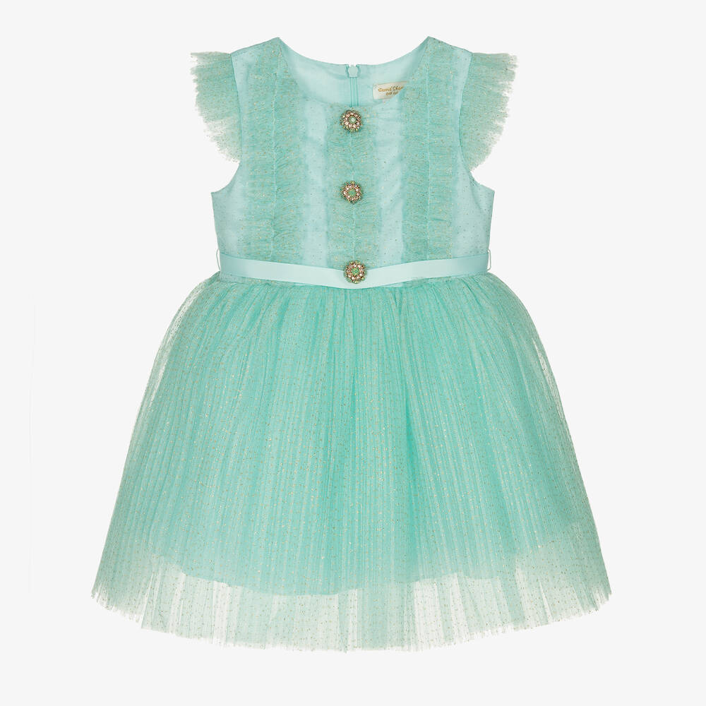 David Charles - Robe bleu turquoise en tulle fille | Childrensalon