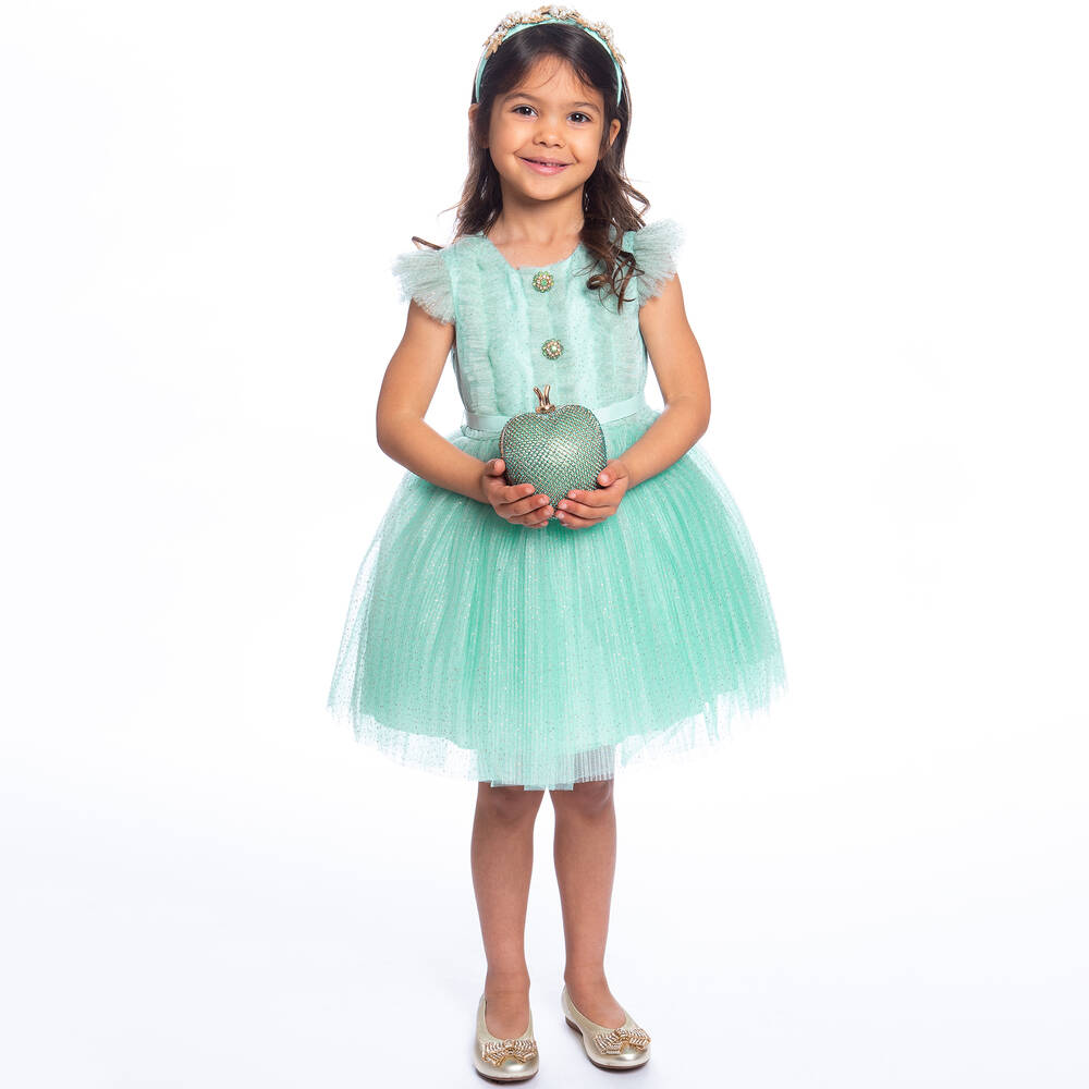 David Charles-Girls Turquoise Blue Tulle Dress | Childrensalon Outlet