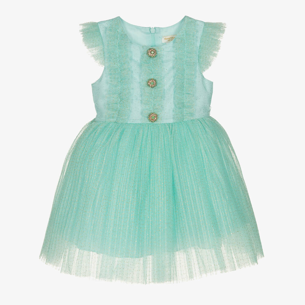 David Charles-Girls Turquoise Blue Tulle Dress | Childrensalon Outlet