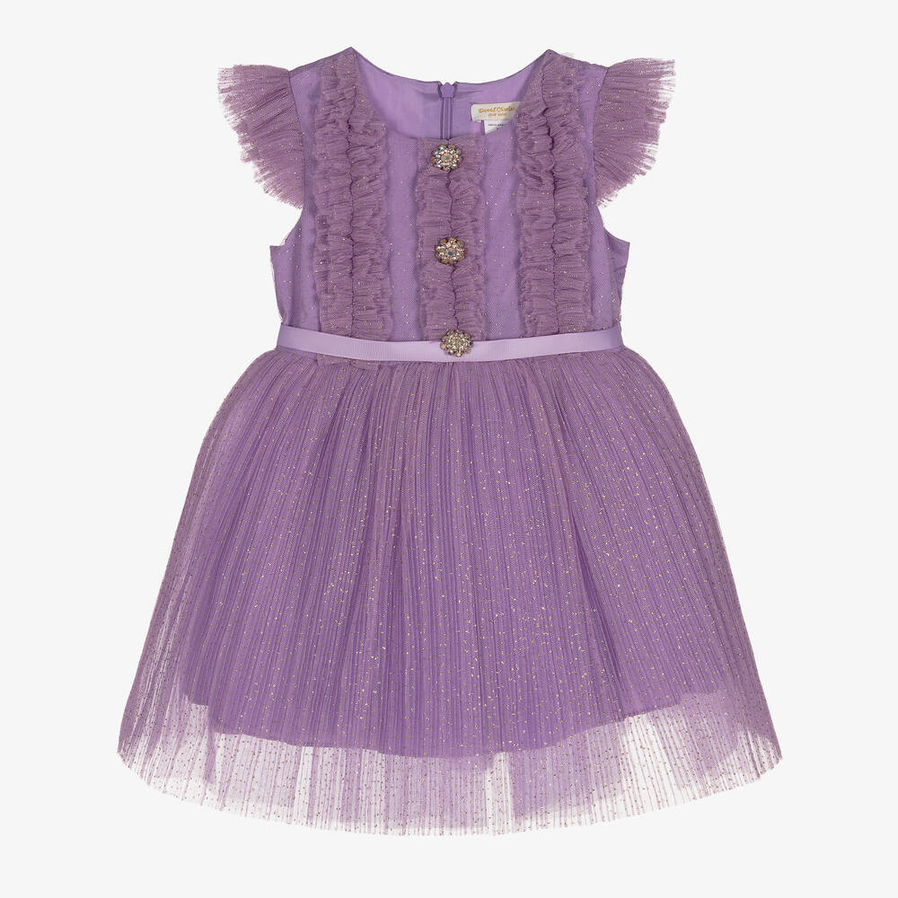 David Charles - Robe violette en tulle fille | Childrensalon