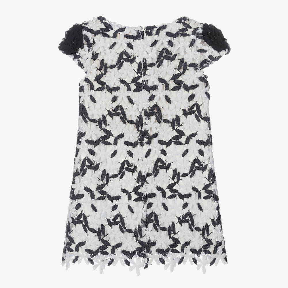 David Charles-Girls White & Blue Lace Dress | Childrensalon Outlet