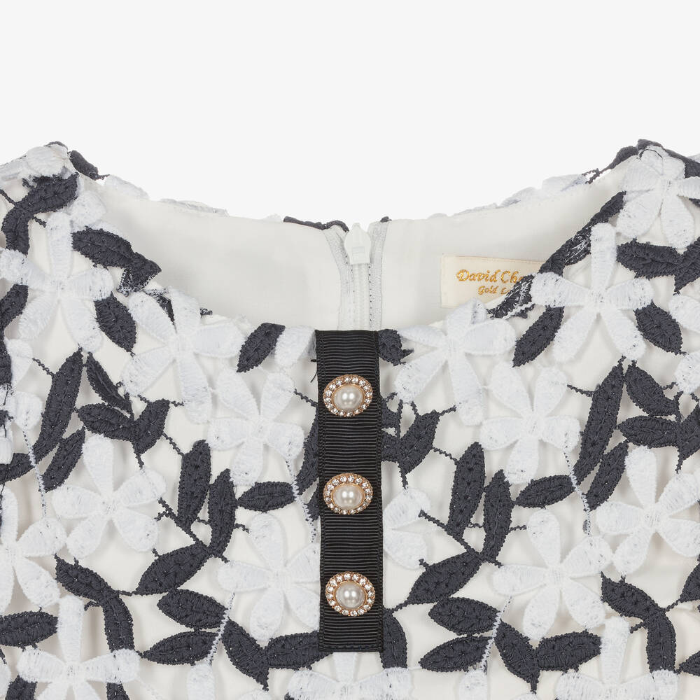 David Charles-Girls White & Blue Lace Dress | Childrensalon Outlet