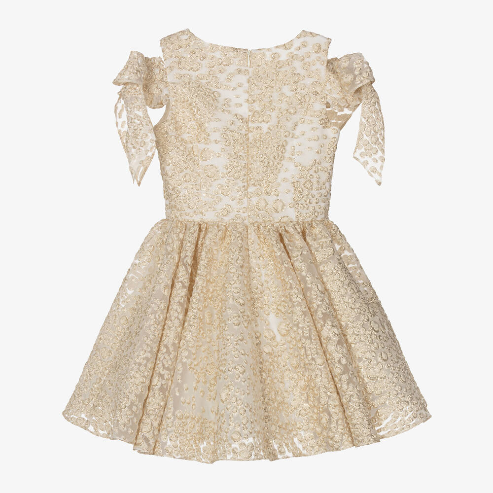 David Charles-Girls White Georgette & Gold Brocade Dress | Childrensalon Outlet