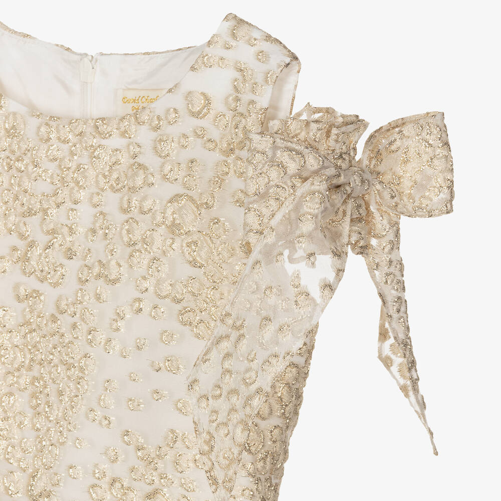 David Charles-Girls White Georgette & Gold Brocade Dress | Childrensalon Outlet