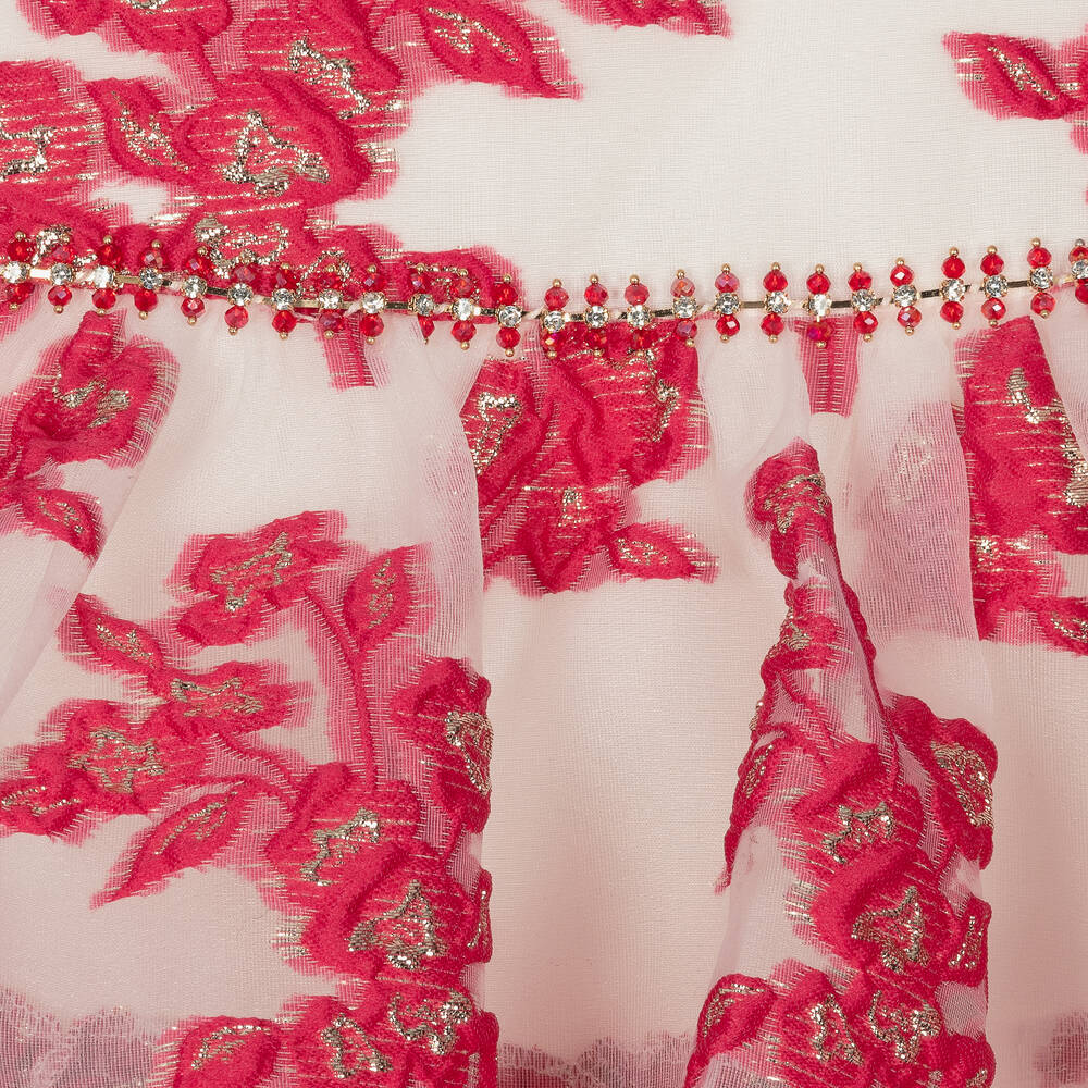 David Charles-Girls White Georgette & Pink Brocade Dress | Childrensalon Outlet