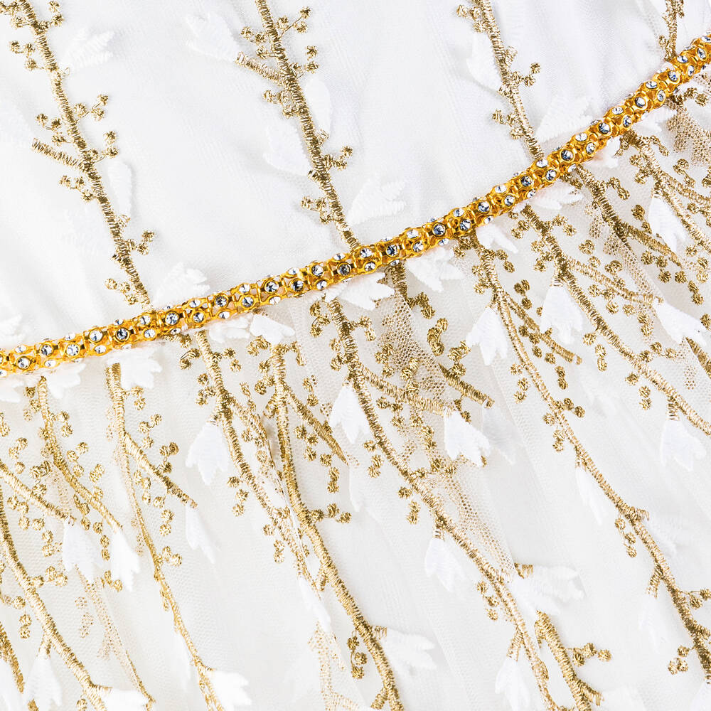 David Charles-Girls White & Gold Tulle Dress | Childrensalon Outlet