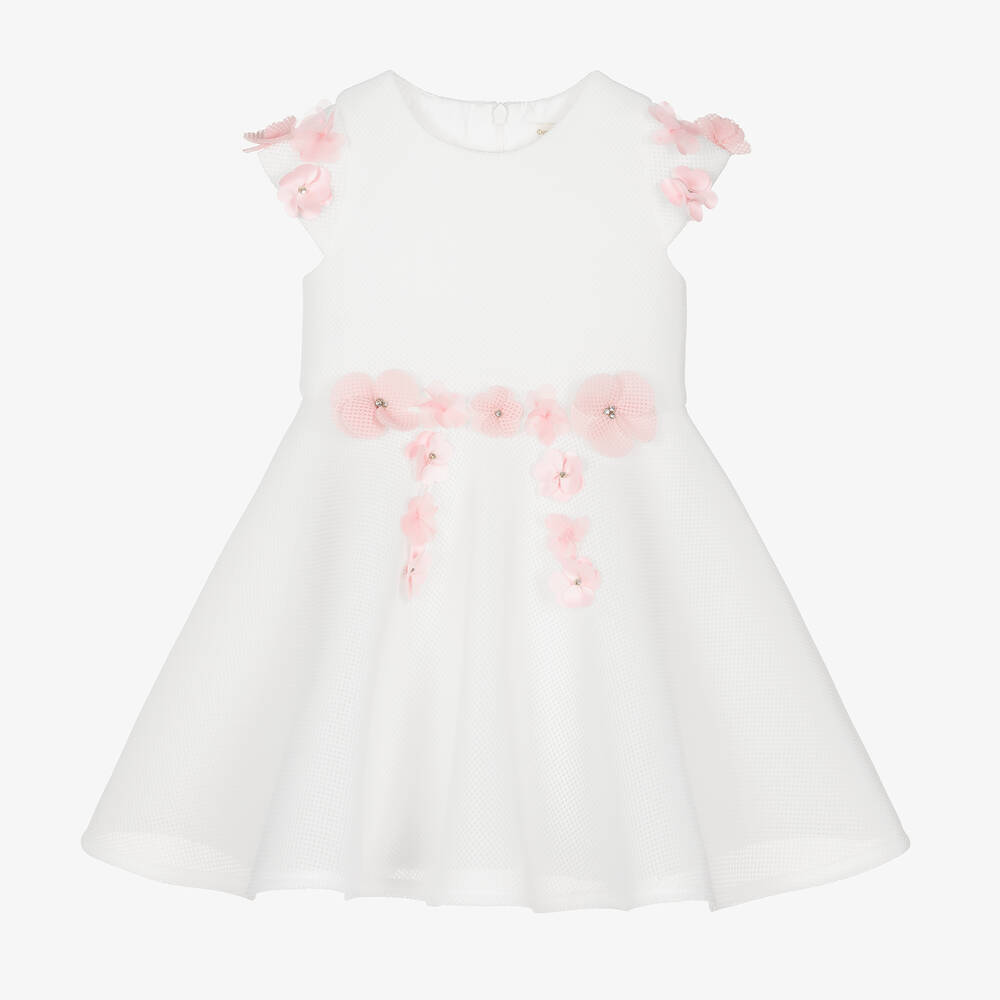 David Charles - Weißes Mesh-Kleid mit Blumen (M) | Childrensalon