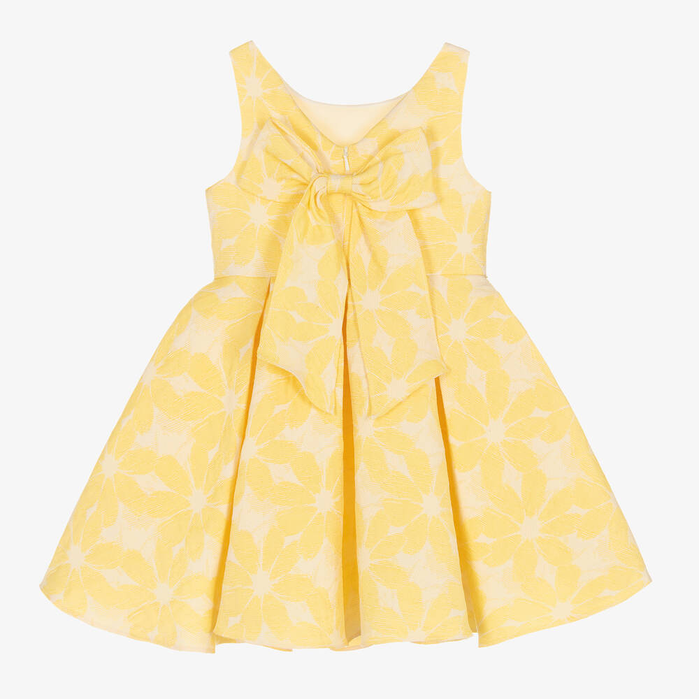 David Charles-Girls Yellow Floral Jacquard Dress | Childrensalon Outlet