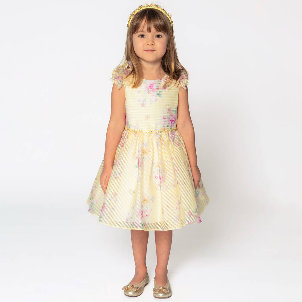 David Charles-Girls Yellow Floral Organza Dress | Childrensalon Outlet