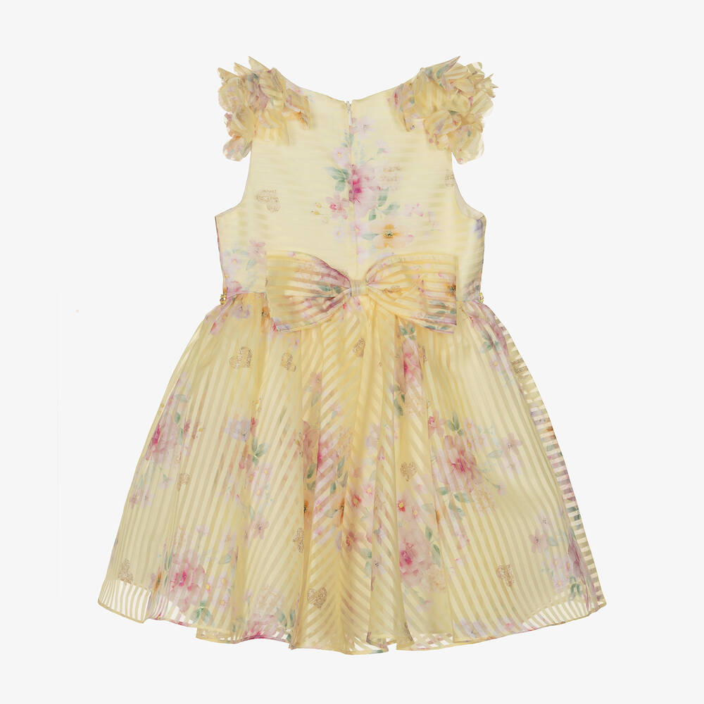 David Charles-Girls Yellow Floral Organza Dress | Childrensalon Outlet