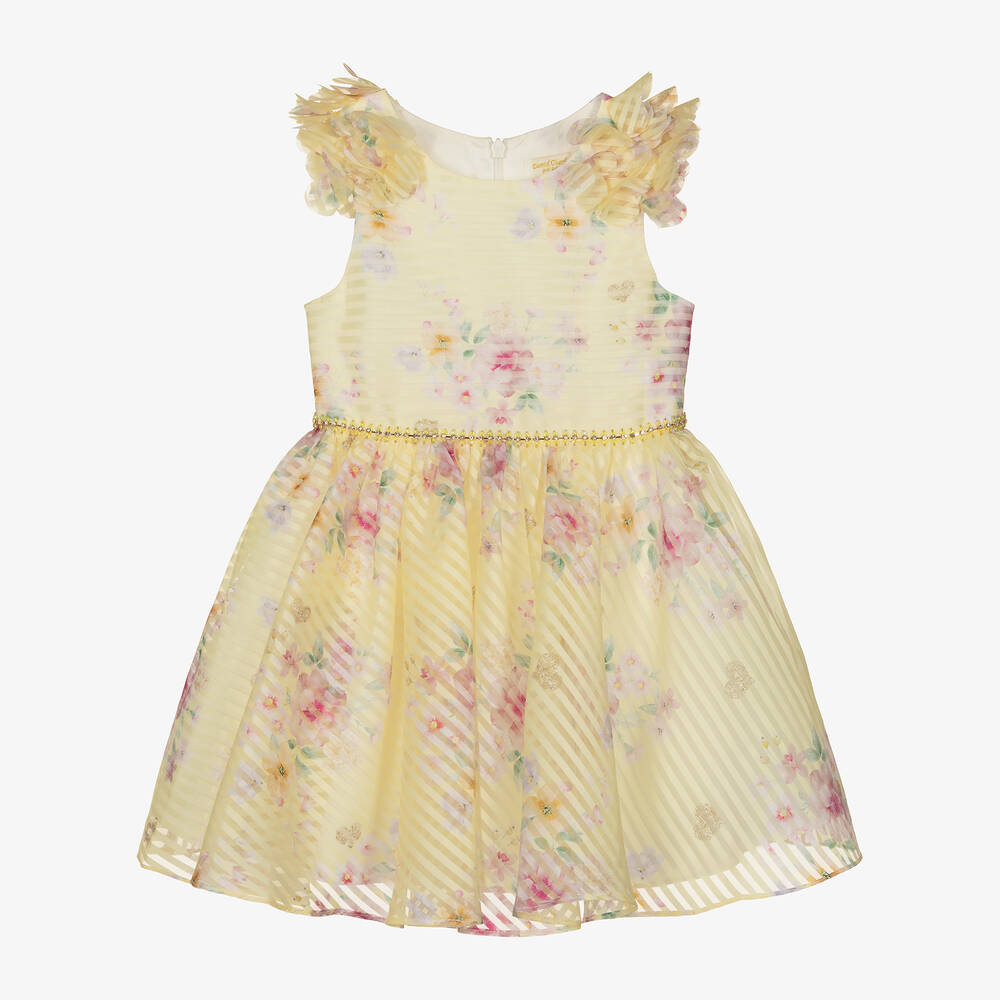 David Charles-Girls Yellow Floral Organza Dress | Childrensalon Outlet