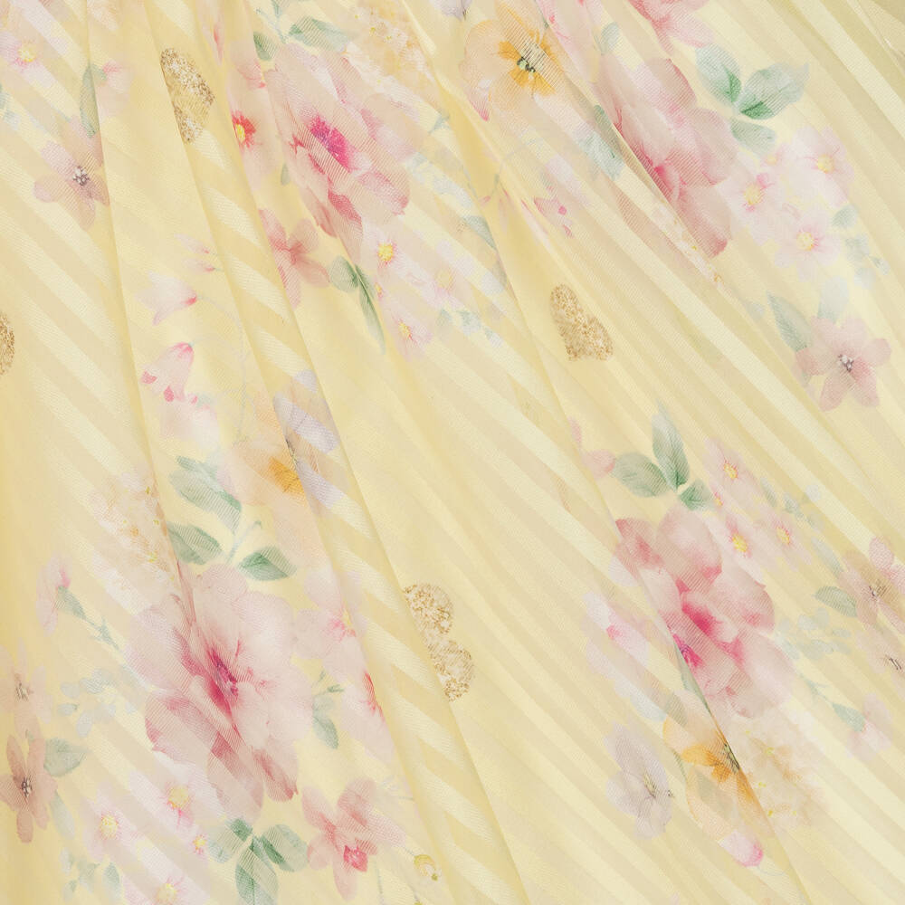David Charles-Girls Yellow Floral Organza Dress | Childrensalon Outlet