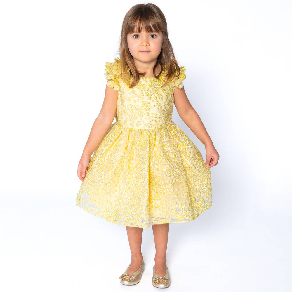 David Charles-Girls Yellow Organza Brocade Dress | Childrensalon Outlet