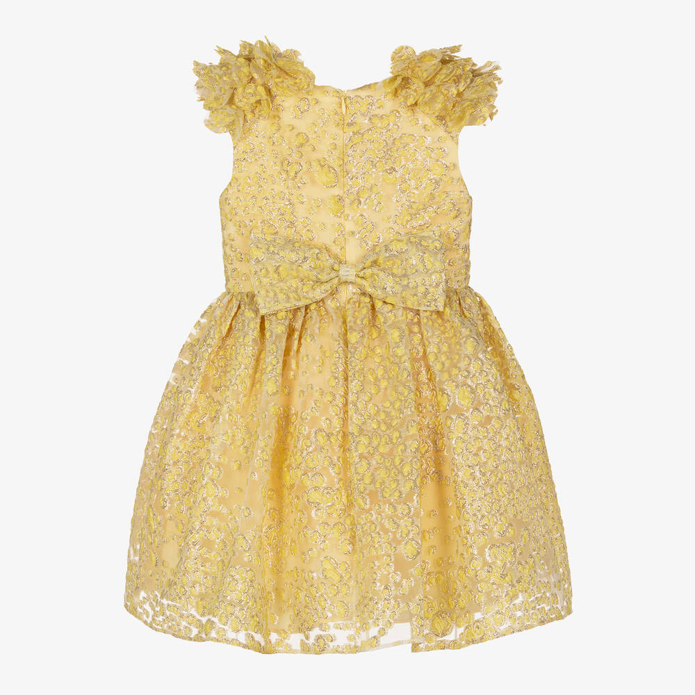 David Charles-Girls Yellow Organza Brocade Dress | Childrensalon Outlet