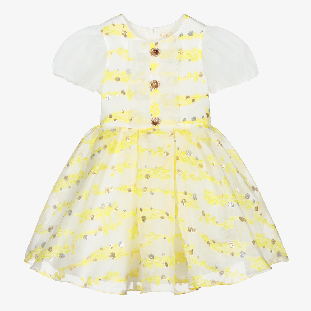 David Charles - Girls Yellow Organza Dress  | Childrensalon