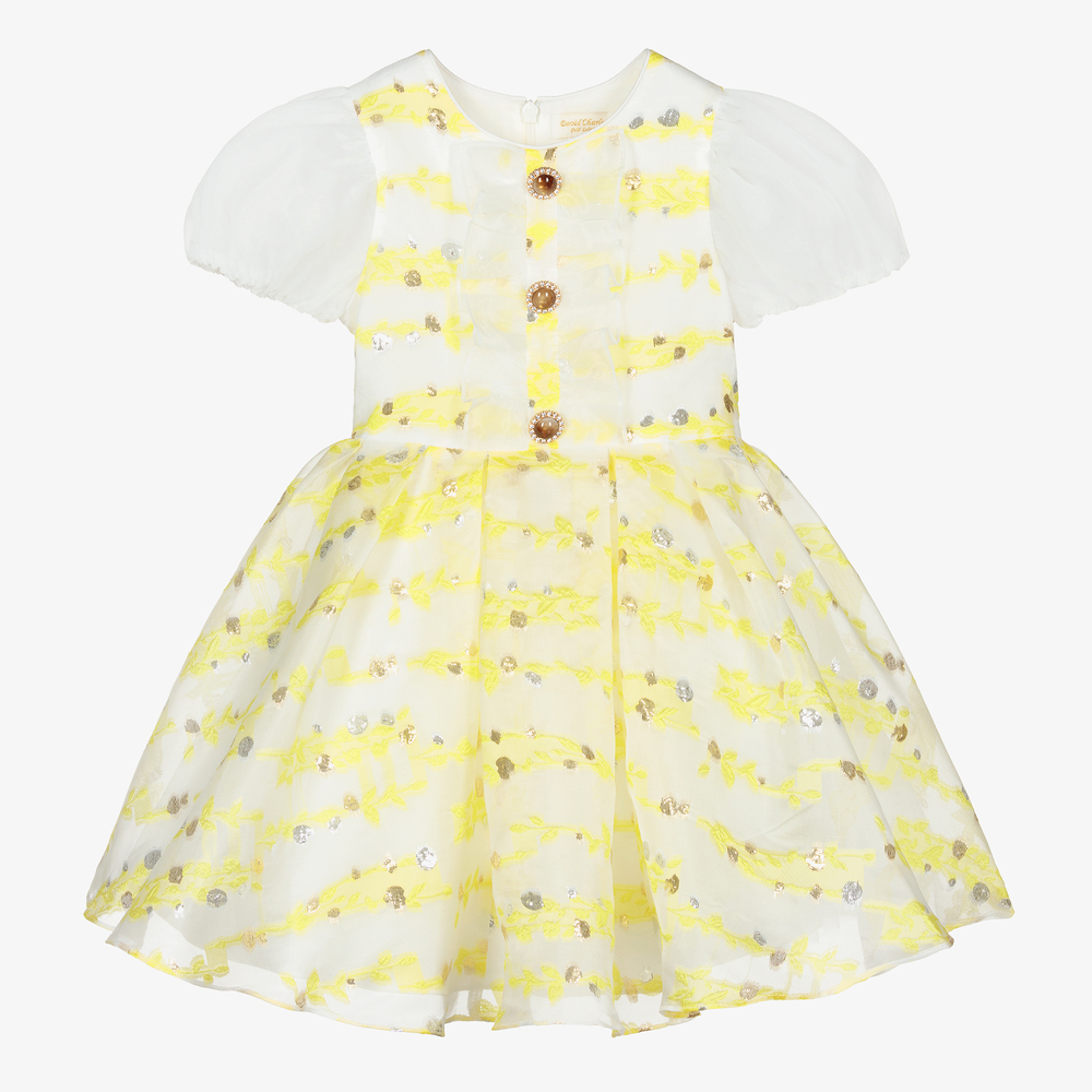 David Charles - Robe jaune en organza Fille  | Childrensalon