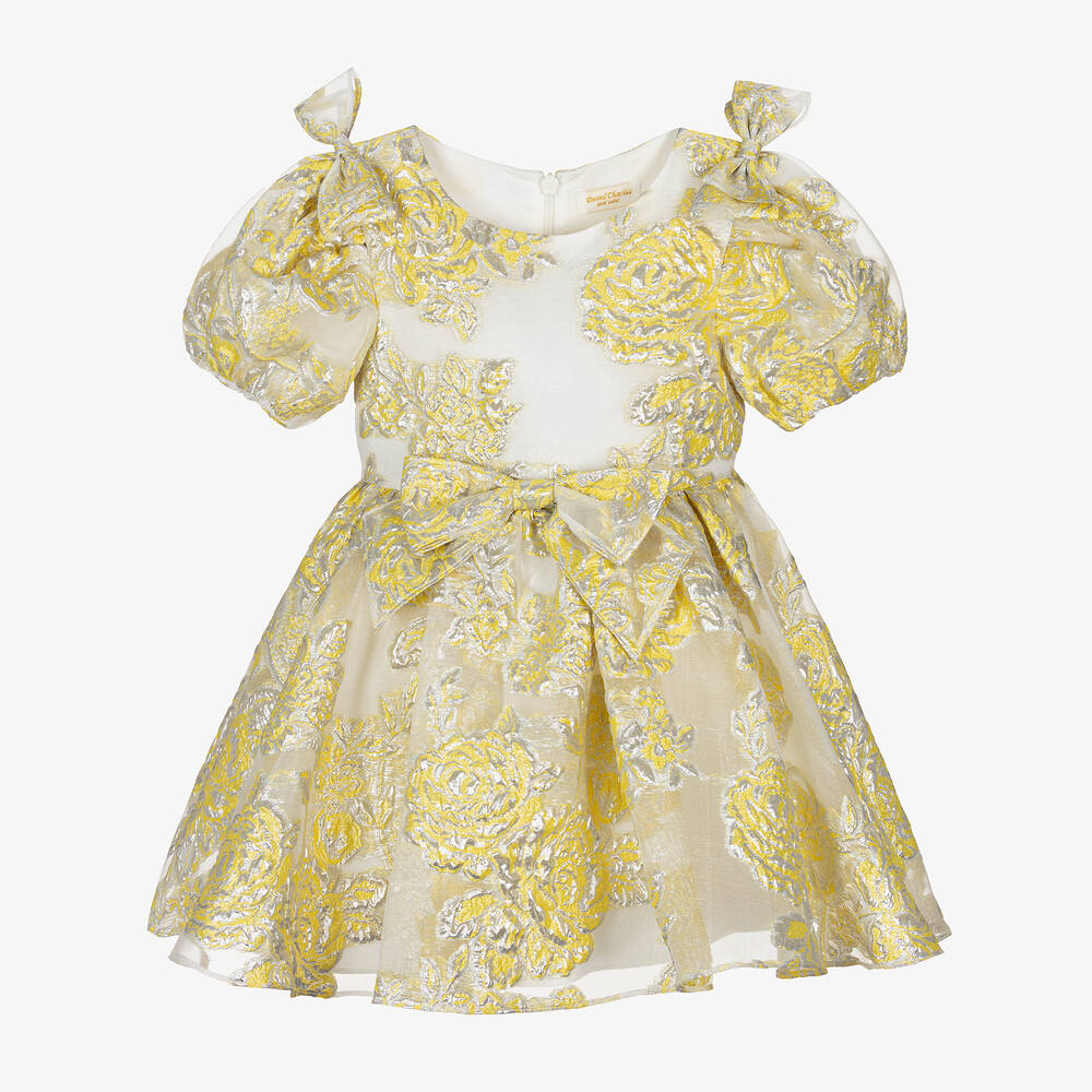 David Charles-Girls Yellow Organza Floral Dress | Childrensalon Outlet