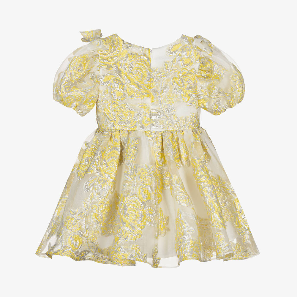 David Charles-Girls Yellow Organza Floral Dress | Childrensalon Outlet