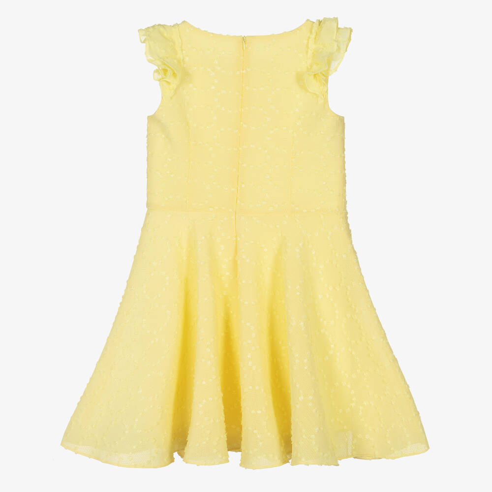 David Charles-Girls Yellow Plumeti Mesh Dress | Childrensalon Outlet