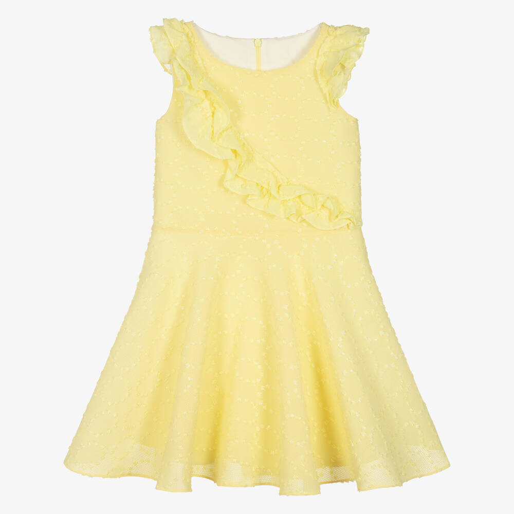 David Charles - Girls Yellow Plumeti Mesh Dress | Childrensalon