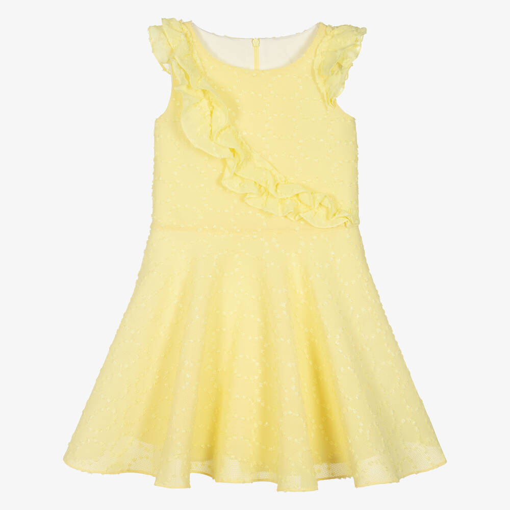 David Charles-Girls Yellow Plumeti Mesh Dress | Childrensalon Outlet