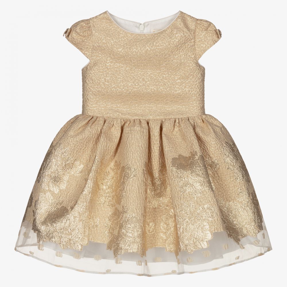 David Charles - Gold Floral Brocade Dress | Childrensalon